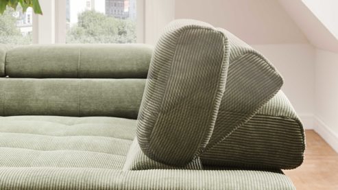 Ecksofa SOFAkultur aus Stoff in Grün SOFAkultur Programm SK 745 2.0 - Ecksofa olivfarbener Feincord - Stellfläche ca.  276 x 219 cm