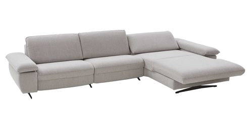 Ecksofa comfortmaster besser sitzen, liegen, leben aus Stoff in Hellgrau Comfortmaster Spektra 1488 - Relax-Wohnlandschaft mit vielen Funktionen hellgraues Flachgewebe Loop 02 jet – Stellfläche ca. 344 x 182 cm