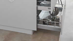 Einbauküche Nobilia® aus Holz in Hellgrau nobilia® Einbauküche Laser mit Einbaugeräten Seidengrau - zweizeilig