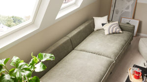 Bigsofa Roomio® aus Stoff in Grün Roomio® No. 4102 - Bigsofa grüner Strukturbezug Yelda & Metallfüße 908 MF - Länge ca.  312 cm