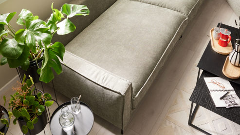 Bigsofa Roomio® aus Stoff in Grün Roomio® No. 4102 - Bigsofa grüner Strukturbezug Yelda & Metallfüße 908 MF - Länge ca.  312 cm