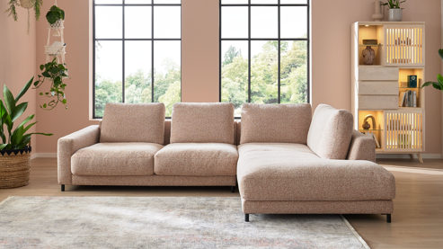 Ecksofa Roomio® aus Stoff in Rosa Roomio® No. 4103 - Ecksofa rostfarben melierter Bezug Donna & Metallfüße 1116 MFSM - Stellfläche ca.  302 x 223 cm
