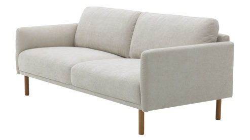 Dreisitzer Roomio® aus Stoff in Weiß Roomio® No. 4104 - Dreisitzer naturfarbener Strukturbezug Yelda & Holzfüße 1103 HFEG - Länge ca. 192 cm