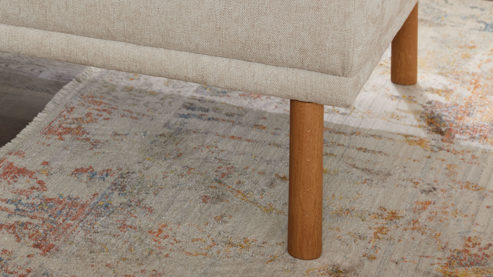 Polsterhocker Roomio® aus Stoff in Weiß Roomio® No. 4104 - XXL-Polsterhocker naturfarbener Strukturbezug Yelda & Holzfüße 1103 HFEG - ca.  100 x 70 cm