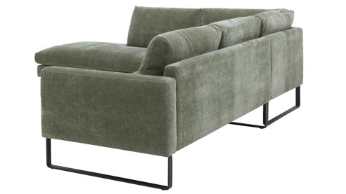 Ecksofa Roomio® aus Stoff in Grün Roomio® No. 4105 - Ecksofa schildkrötenfarbener Bezug Monty & schwarze Kufenfüße 256 MK - Stellfläche ca. 221 x 278 cm