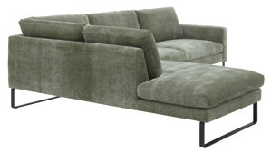 Ecksofa Roomio® aus Stoff in Grün Roomio® No. 4105 - Ecksofa schildkrötenfarbener Bezug Monty & schwarze Kufenfüße 256 MK - Stellfläche ca. 221 x 278 cm