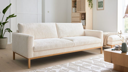 2,5-Sitzer Roomio® aus Stoff in Weiß Roomio® No. 4105 - 2,5-Sitzer weißer Stoffbezug Shaun & Holzfüße 1118 HREG - Länge ca. 188 cm