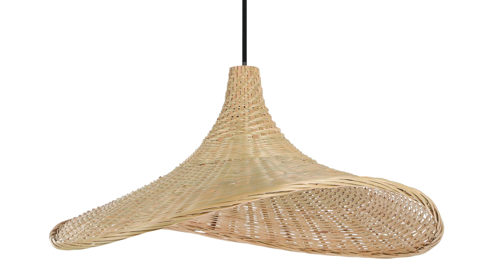 Pendelleuchte Roomio® aus Geflecht in Holzfarben Roomio® Hängeleuchte No. 9806 Bambus & schwarzes Metall - Durchmesser ca. 50 cm