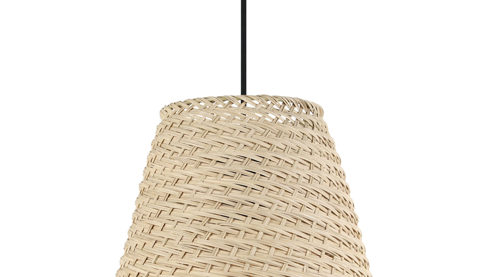 Pendelleuchte Roomio® aus Geflecht in Holzfarben Roomio® Hängeleuchte No. 9807 Seegras & schwarzes Metall - Durchmesser ca. 30 cm