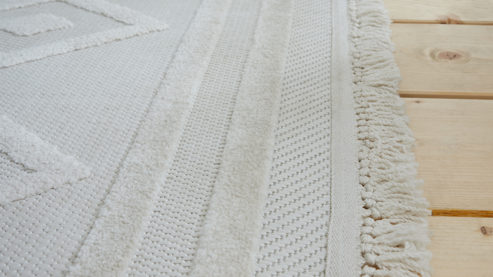 Webteppich Roomio® aus Kunstfaser in Weiß Roomio® Teppich No. 8304 cremefarbenes Rautenmuster - ca. 160 x 230 cm