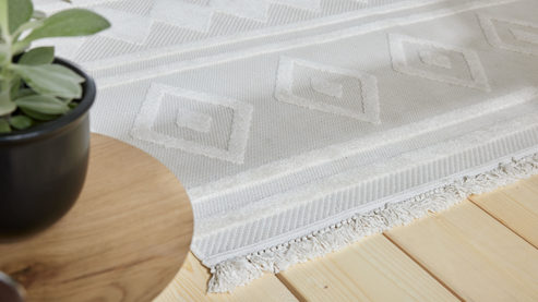 Webteppich Roomio® aus Kunstfaser in Weiß Roomio® Teppich No. 8304 cremefarbenes Rautenmuster - ca. 160 x 230 cm