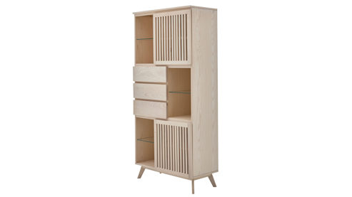 Vitrine Roomio® aus Holz in Holzfarben Roomio No. 2000 - Vitrine mit viel Platz weiß gewaschene Esche - zwei Türen, drei Schubladen, Höhe ca. 180 cm