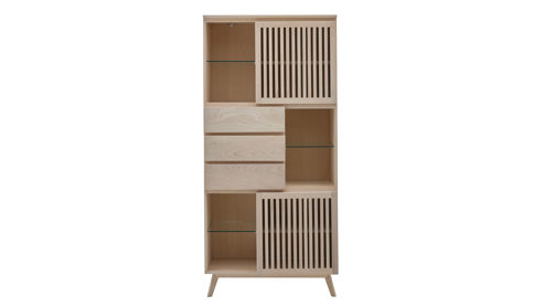 Vitrine Roomio® aus Holz in Holzfarben Roomio No. 2000 - Vitrine mit viel Platz weiß gewaschene Esche - zwei Türen, drei Schubladen, Höhe ca. 180 cm
