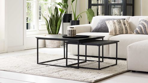 Couchtisch-Set Roomio® aus Holz in Schwarz Roomio No. 2001 - Couchtisch-Set schwarzes Mangoholz & schwarzes Metall - zweiteilig