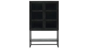 Vitrine Roomio® aus Holz in Schwarz Roomio No. 2001 - Vitrine schwarzes Mangoholz & Glas - zwei Türen, Höhe ca. 160 cm