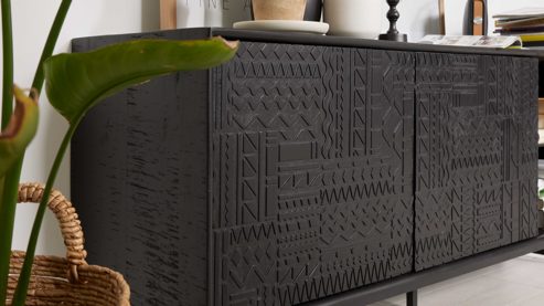 Lowboard Roomio® aus Holz in Schwarz Roomio No. 2001 - Lowboard schwarzes Mangoholz - zwei Türen, Länge ca. 160 cm