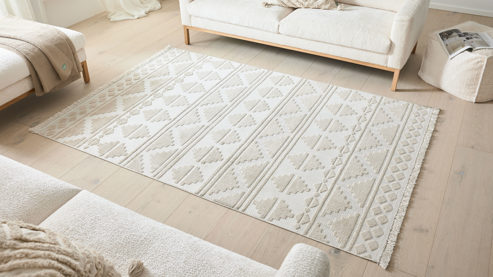 Webteppich Roomio® aus Kunstfaser in Beige Roomio® Teppich No. 8307 beiges Rautenmuster - ca. 133 x 190 cm