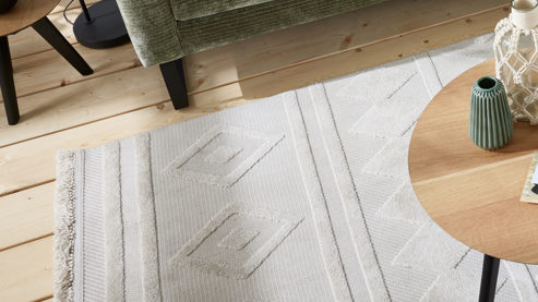 Webteppich Roomio® aus Kunstfaser in Beige Roomio® Teppich No. 8307 beiges Rautenmuster - ca. 160 x 230 cm