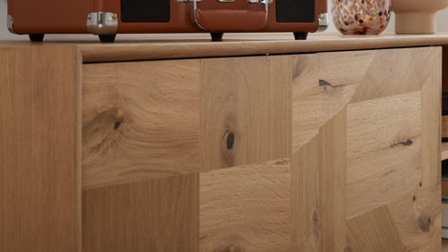 Lowboard Roomio® aus Holz in Holzfarben Roomio No. 2002 - Lowboard Eiche & schwarzes Metall - zwei Türen, Länge ca. 160 cm