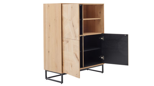 Highboard Roomio® aus Holz in Holzfarben Roomio No. 2002 - Highboard Eiche & schwarzes Metall - drei Türen, Höhe ca. 120 cm