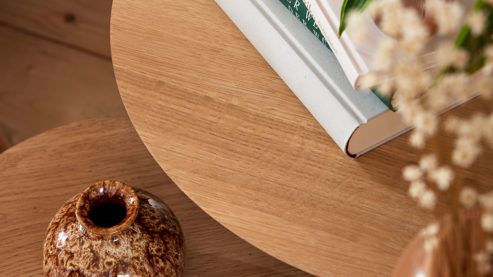 3-Satz-Tisch Roomio® aus Holz in Holzfarben Roomio No. 2002 - Couchtisch-Set Eichefurnier & schwarzes Mangoholz - dreiteilig