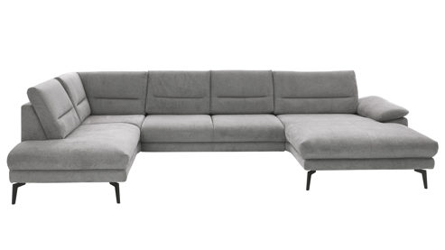 Ecksofa modulmaster aus Stoff in Grau Modulmaster Serie MM-ZE1190 - Wohnlandschaft graues Flachgewebe Cyber & schwarze Metallfüße – Stellfläche ca. 208 x 345 cm