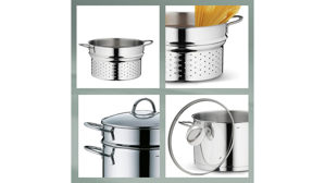 Pasta-/Spargeltopf Kela | keck & lang aus Metall in Edelstahl Pastatopf Cailin Edelstahl & Klarglas - Durchmesser ca. 28 cm