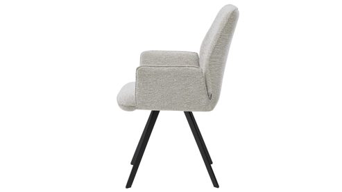 Polsterstuhl Interliving aus Stoff in Weiß Interliving Esszimmer Serie 5102 – Armlehnstuhl V322 leinenfarbener Jacquard Lodge L07 & schwarzes Eisen