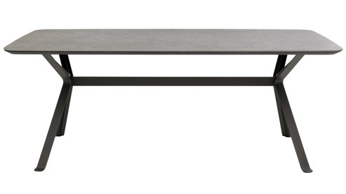 Esstisch Interliving aus Kunstharz in Dunkelgrau Interliving Esszimmer Serie 5115 - Esstisch DEKTON® Grafitte Industrial & anthrazitfarbenes Metall - ca. 200 x 100 cm