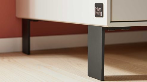 Wohnwand Interliving aus Holz in Weiß Interliving Wohnzimmer Serie 2030 PLUS - Wohnwand 80 Sahara Creme & Granitfurnier - fünfteilig, Länge ca. 309 cm