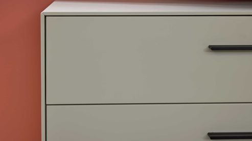 Wohnwand Interliving aus Holz in Weiß Interliving Wohnzimmer Serie 2030 PLUS - Wohnwand 80 Sahara Creme & Granitfurnier - fünfteilig, Länge ca. 309 cm