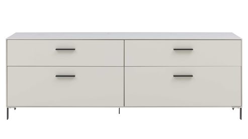Lowboard Interliving aus Holz in Weiß Interliving Wohnzimmer Serie 2030 PLUS - Lowboard Sahara Creme & Granitfurnier - zwei Schubladen, zwei Klappen, Länge ca. 200 cm
