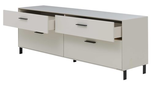 Wohnwand Interliving aus Holz in Weiß Interliving Wohnzimmer Serie 2030 PLUS - Wohnwand 80 Sahara Creme & Granitfurnier - fünfteilig, Länge ca. 309 cm
