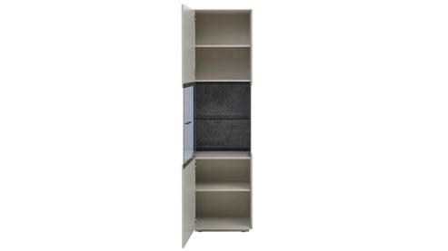 Wohnwand Interliving aus Holz in Weiß Interliving Wohnzimmer Serie 2030 PLUS - Wohnwand 80 Sahara Creme & Granitfurnier - fünfteilig, Länge ca. 309 cm