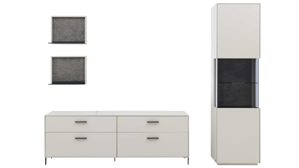 Wohnwand Interliving aus Holz in Weiß Interliving Wohnzimmer Serie 2030 PLUS - Wohnwand 80 Sahara Creme & Granitfurnier - fünfteilig, Länge ca. 309 cm