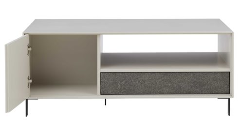 Couchtisch Interliving aus Holz in Weiß Interliving Wohnzimmer Serie 2030 PLUS - Couchtisch Sahara Creme & Granitfurnier - zwei Türen, eine Schublade, ca. 110 x 60 cm