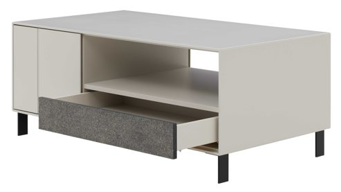 Couchtisch Interliving aus Holz in Weiß Interliving Wohnzimmer Serie 2030 PLUS - Couchtisch Sahara Creme & Granitfurnier - zwei Türen, eine Schublade, ca. 110 x 60 cm