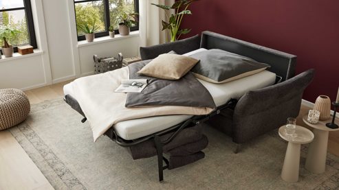 Schlafsofa Interliving aus Stoff in Anthrazit Interliving Schlafsofa Serie 4700 - Schlafsofa anthrazitfarbener Bezug Balu & Aluminiumfüße - Breite ca. 228 cm