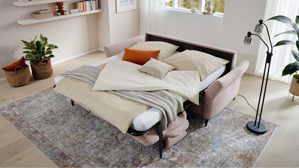 Schlafsofa Interliving aus Stoff in Rosa Interliving Schlafsofa Serie 4700 - Schlafsofa 140LÄ sienafarbener Webstoff Loft & schwarze Aluminiumfüße - Breite ca. 208 cm