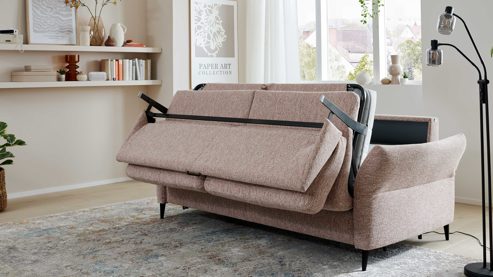 Schlafsofa Interliving aus Stoff in Rosa Interliving Schlafsofa Serie 4700 - Schlafsofa sienafarbener Webstoff Loft & schwarze Aluminiumfüße - Breite ca. 228 cm