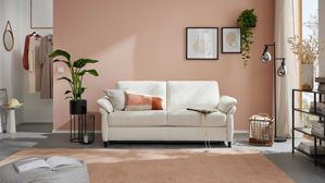 Schlafsofa Interliving aus Stoff in Weiß Interliving Schlafsofa Serie 4700 - Schlafsofa naturweißes Flachgewebe Cyber & schwarze Aluminiumfüße - Breite ca. 188 cm