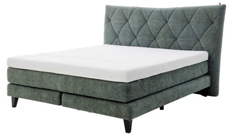 Boxspringbett Interliving aus Stoff in Grün Interliving Boxspringbett Serie 1420 moosgrüne Chenille Toni & schwarze Holzfüße - Liegefläche ca. 180 x 200 cm