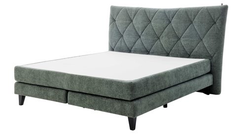 Boxspringbett Interliving aus Stoff in Grün Interliving Bettensystem Serie 1420 - Boxspringbett moosgrüne Chenille Toni & schwarze Holzfüße - Liegefläche ca. 180 x 200 cm