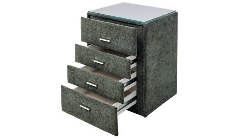 Nachtkommode Interliving aus Stoff in Grün Interliving Boxspringbett Serie 1420 - Nachtkonsole 47 moosgrüne Chenille Toni - vier Schubladen, Breite ca. 50 cm