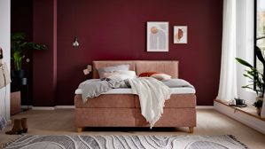 Boxspringbett Interliving aus Stoff in Rosa Interliving Boxspringbett Serie 1420 sienfarbene Chenille Toni & Wildeichefüße - Liegefläche ca. 180 x 200 cm