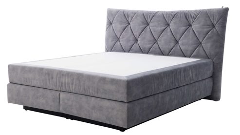 Boxspringbett Interliving aus Stoff in Grau Interliving Bettensystem Serie 1420 - Boxspringbett mit Bettkasten silberfarbener Strickvelours Auri - Liegefläche ca. 180 x 200 cm