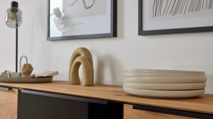 Highboard Interliving aus Holz in Holzfarben Interliving Wohnzimmer Serie 2033 - Highboard 126136 Asteiche & Parsolglas - drei Türen, Breite ca. 182 cm