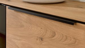 Highboard Interliving aus Holz in Holzfarben Interliving Wohnzimmer Serie 2033 - Highboard Asteiche & Parsolglas - drei Türen, Breite ca. 182 cm