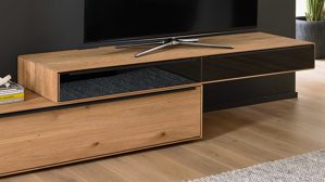 Lowboard Interliving aus Holz in Holzfarben Interliving Wohnzimmer Serie 2033 - Lowboard 126815 dunkelgraues Glas & Asteiche - zwei Schubladen, Länge ca. 182 cm