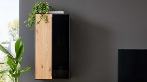 Hängeschrank Interliving aus Holz in Holzfarben Interliving Wohnzimmer Serie 2033 - Hängeschrank 126811 dunkelgraues Glas & Asteiche - zwei Türen, Breite ca. 92 cm